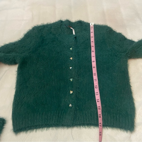 New! Free People Green Celeste Fuzzy Cardigan Size XS 2475 - Picture 10 of 14